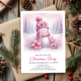 Convite Playful Snowy Forest Pink Snowman Kids Invitation