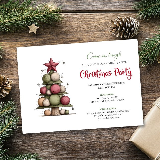 Convite Playful Watercolor Christmas Tree Holiday Invite (Playful Watercolor Christmas Tree Holiday Invite)