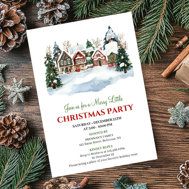 Convite Playful watercolor winter scene Christmas party  (Playful watercolor winter scene Christmas party card)