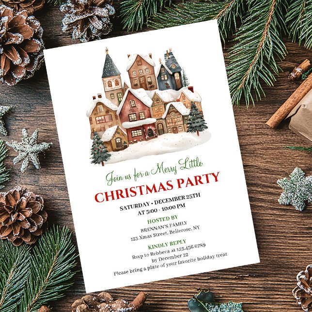 Convite Playful winter scene Christmas party dinner invite (Playful winter scene Christmas party dinner invitation)