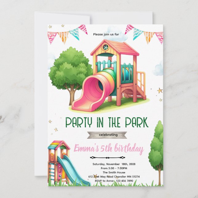 Convite Playground girl theme birthday invite (Frente)