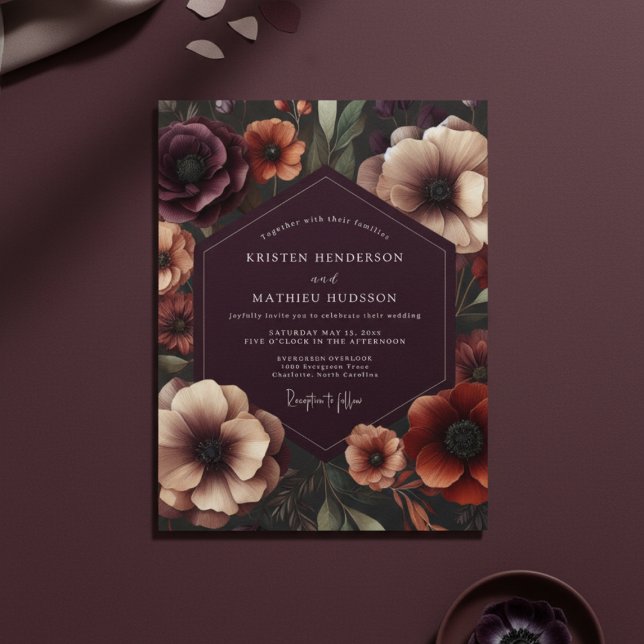Convite Plum Anemone Botanical Romance Wedding (Criador carregado)