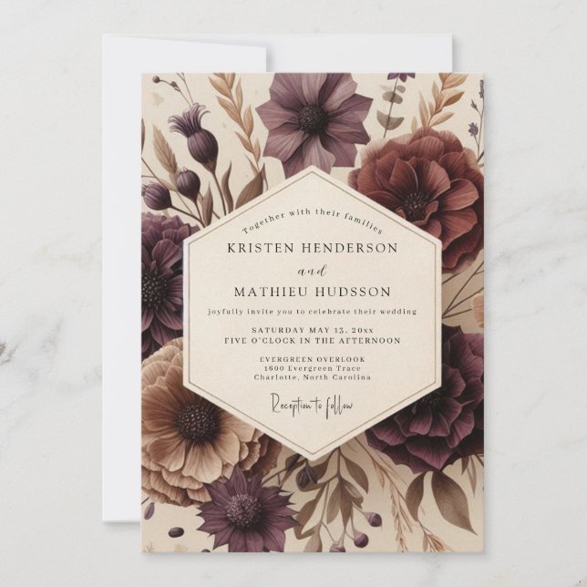 Convite Plum Bloom Autumn Romance Wedding (Frente)