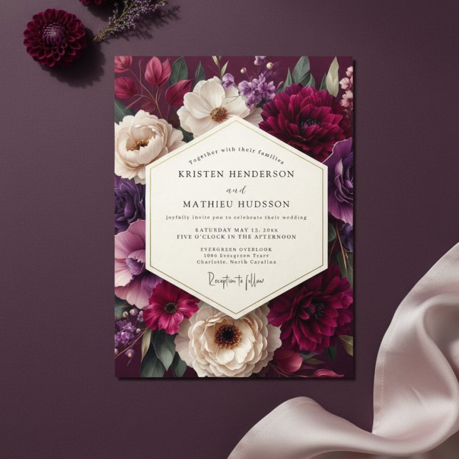 Convite Plum Bloom Ethereal Wedding (Criador carregado)