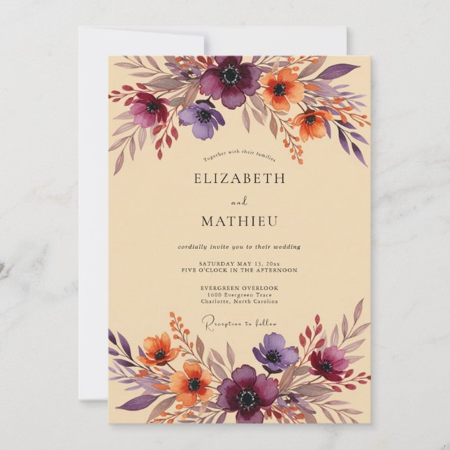 Convite Plum Bohemian Autumnal Wedding (Frente)