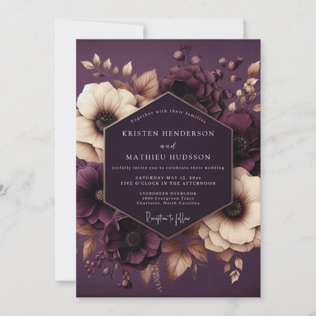 Convite Plum Botanical Enchantment Wedding (Frente)