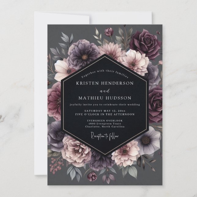 Convite Plum Botanical Moody Romance Wedding (Frente)