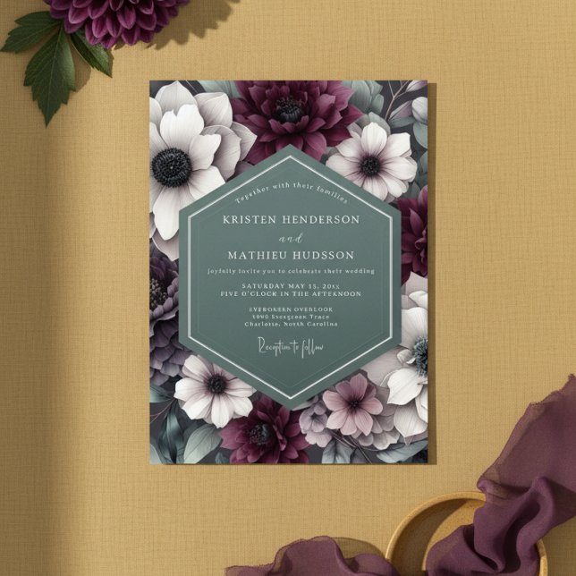 Convite Plum Botanical Moody Wedding (Criador carregado)