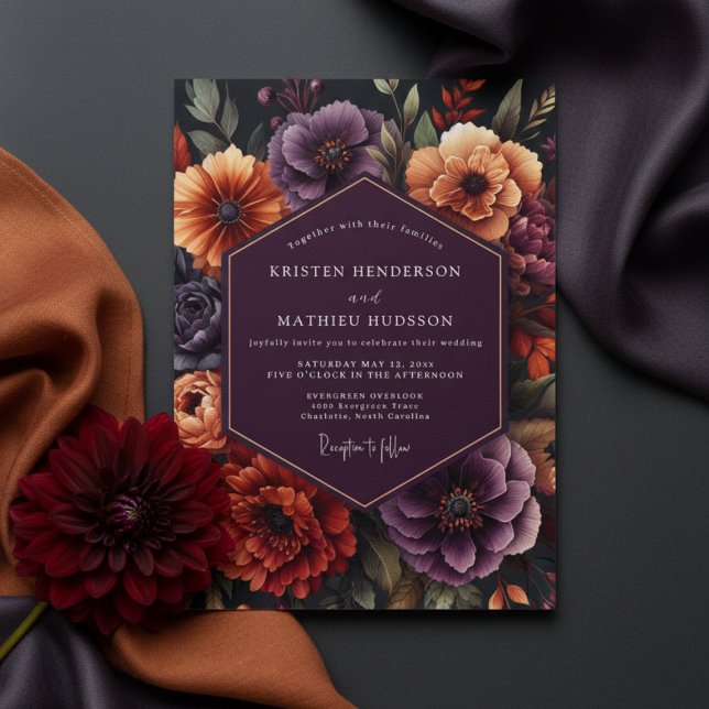 Convite Plum Botanical Opulent Wedding (Criador carregado)