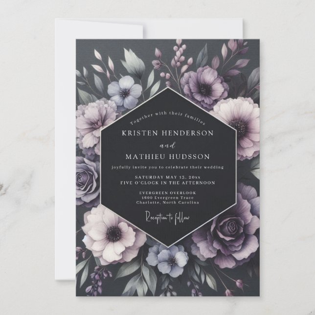 Convite Plum Botanical Romance Wedding (Frente)