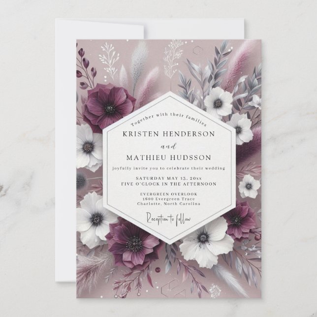 Convite Plum Botanical Whimsical Wedding (Frente)