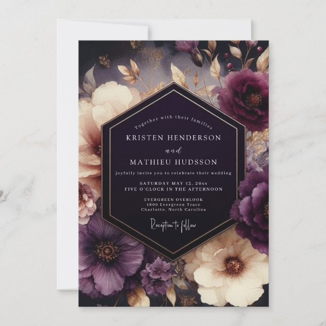 Convite Plum Chiaroscuro Bloom Wedding (Frente)