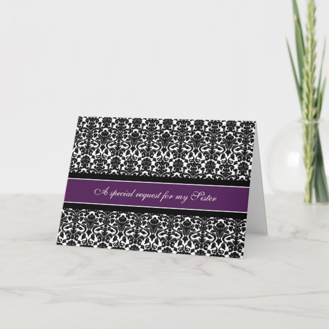 Convite Plum Damask Sister Bridesmaid Invitation Card (Frente)