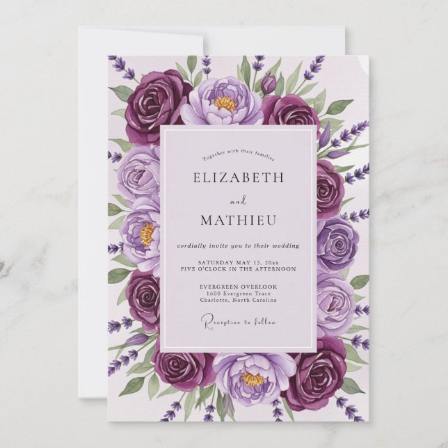 Convite Plum Distinguished Spring Wedding (Frente)