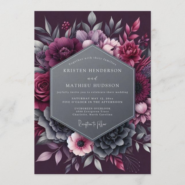 Convite Plum Dramatic Moody Wedding (Frente)