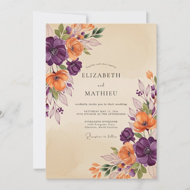 Convite Plum Earthy Autumnal Wedding (Frente)