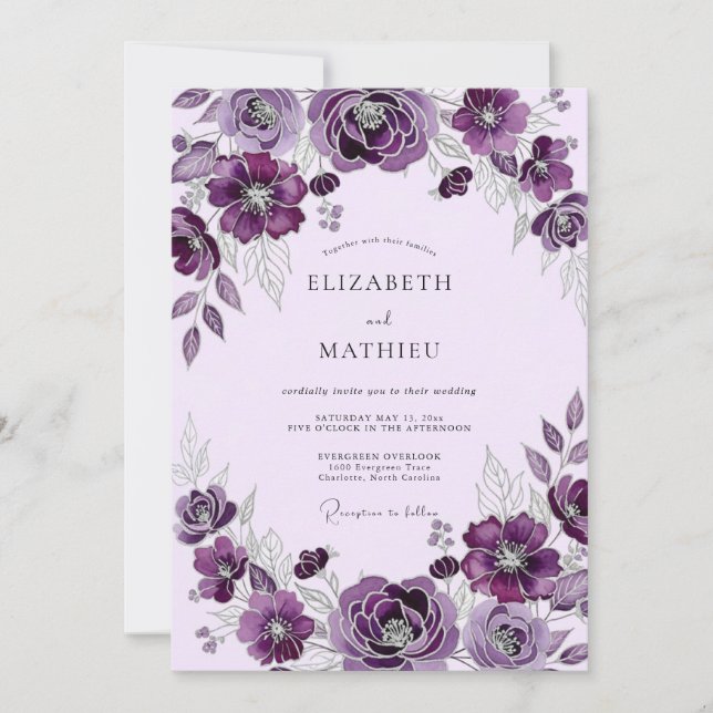 Convite Plum Elegant Botanical Wedding (Frente)