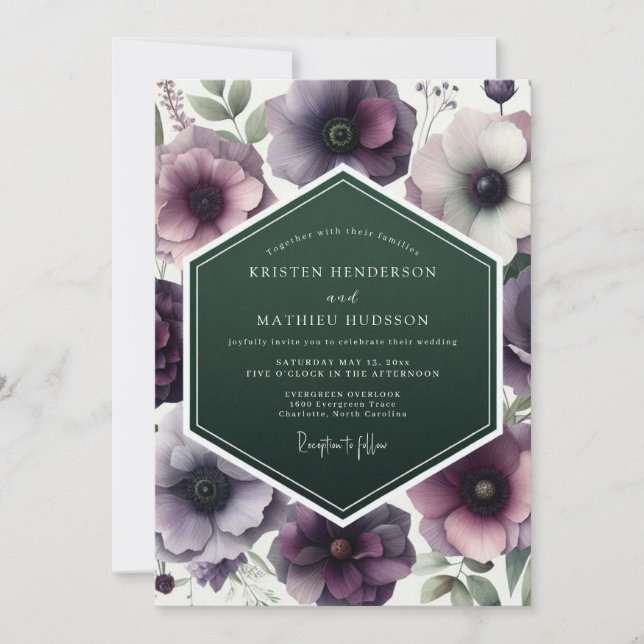 Convite Plum Emerald Anemone Wedding (Frente)