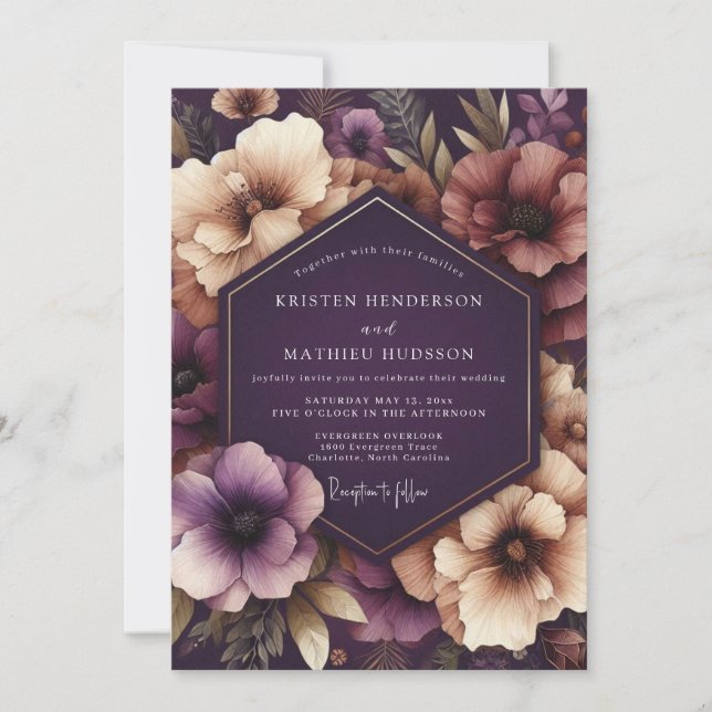 Convite Plum Enchanted Bloom Wedding (Frente)