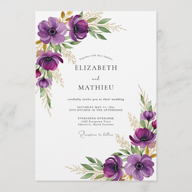 Convite Plum Ethereal Flora Wedding (Frente)
