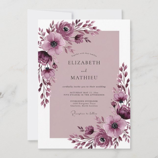 Convite Plum Exquisite Spring Wedding (Frente)