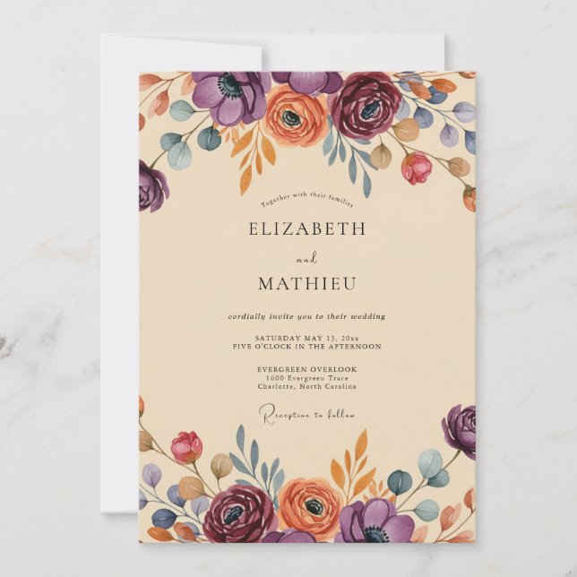 Convite Plum Exuberant Bohemian Wedding (Frente)