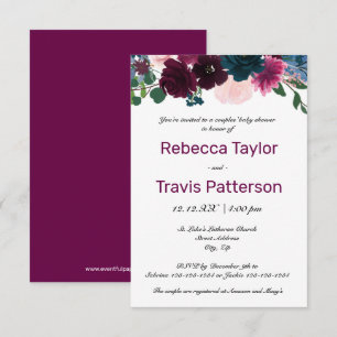 Convite Plum Floral Blooms Plum - Chá de fraldas 3x5 Casa