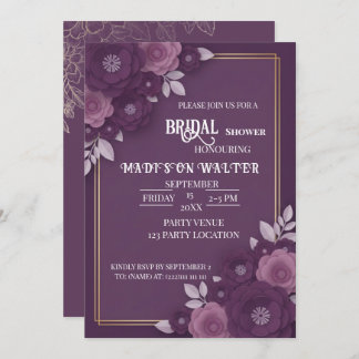 Convite Plum Floral Dusty Rose Wedding Invitation