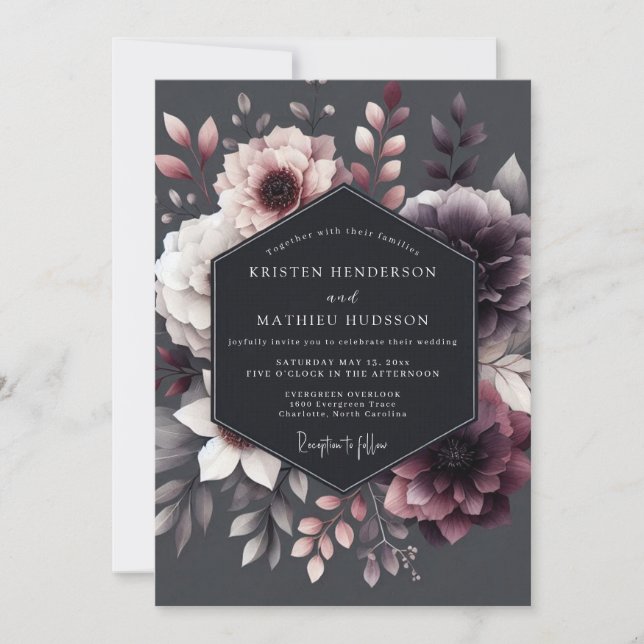 Convite Plum Floral Moody Romance Wedding (Frente)