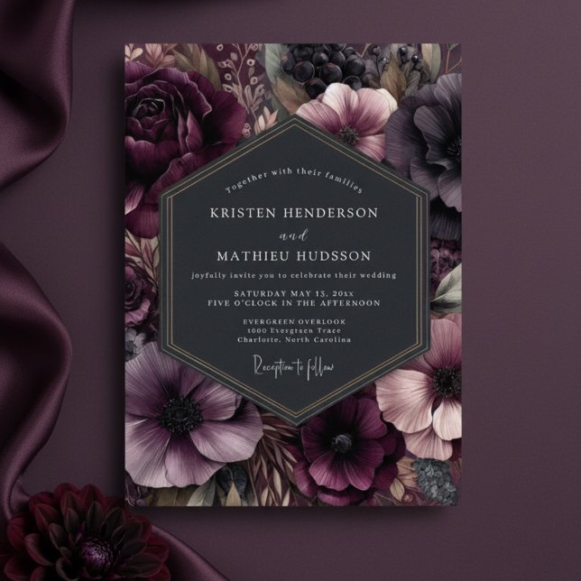 Convite Plum Floral Moody Romance Wedding (Criador carregado)