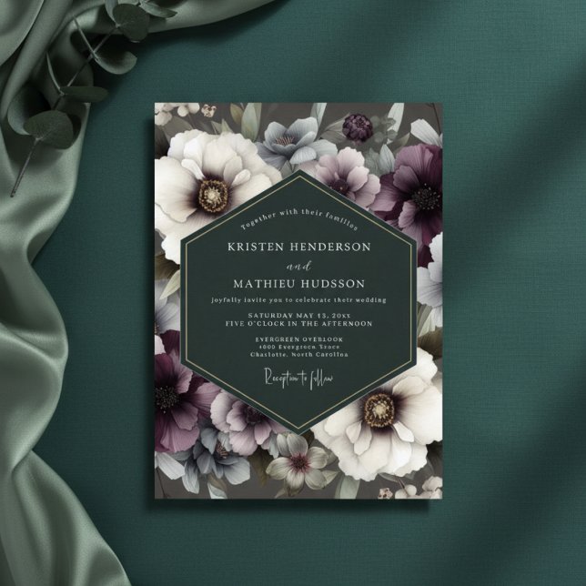Convite Plum Floral Opulent Romance Wedding (Criador carregado)