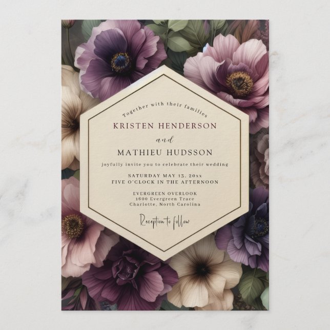 Convite Plum Gothic Bloom Wedding (Frente)