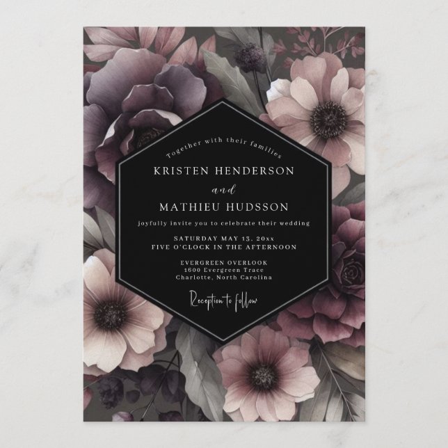Convite Plum Gothic Blossom Wedding (Frente)