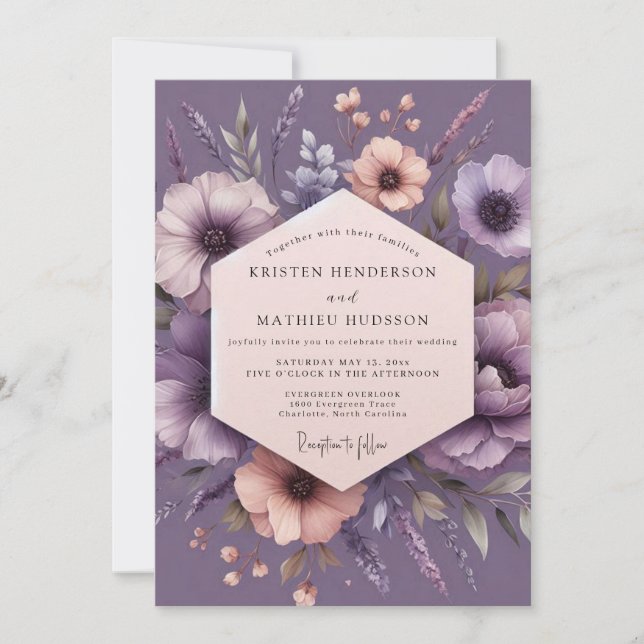 Convite Plum Impressionist Flora Wedding (Frente)