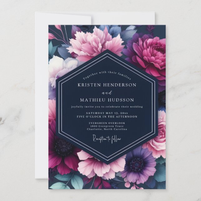 Convite Plum Jewel-Tone Flora Wedding (Frente)