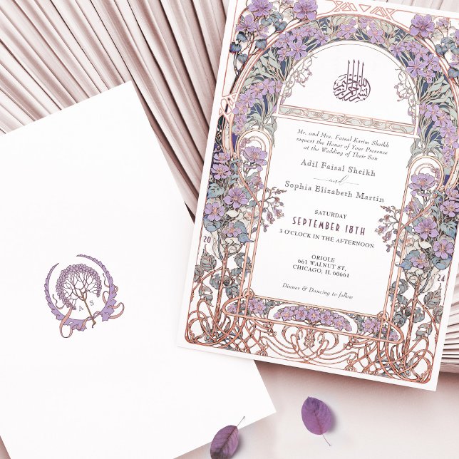 Convite Plum Lilac Art Nouveau Inspirou Casamento Islâmico (Criador carregado)