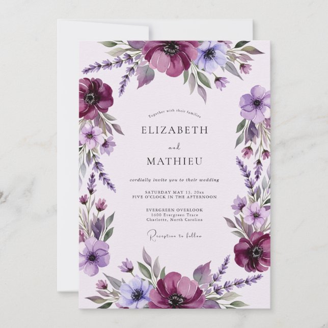 Convite Plum Magnificent Spring Wedding (Frente)