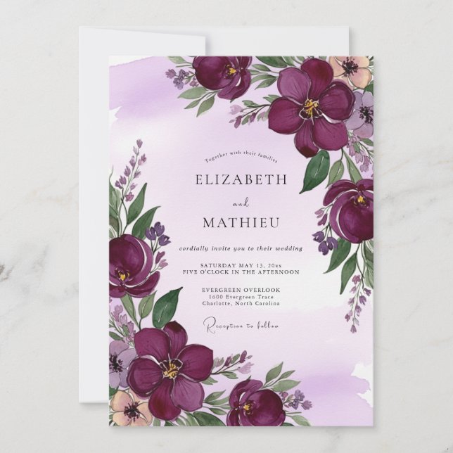 Convite Plum Majestic Spring Wedding (Frente)