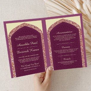 Convite Plum Mauve Rosa Dourado Tudo em Um Casamento India