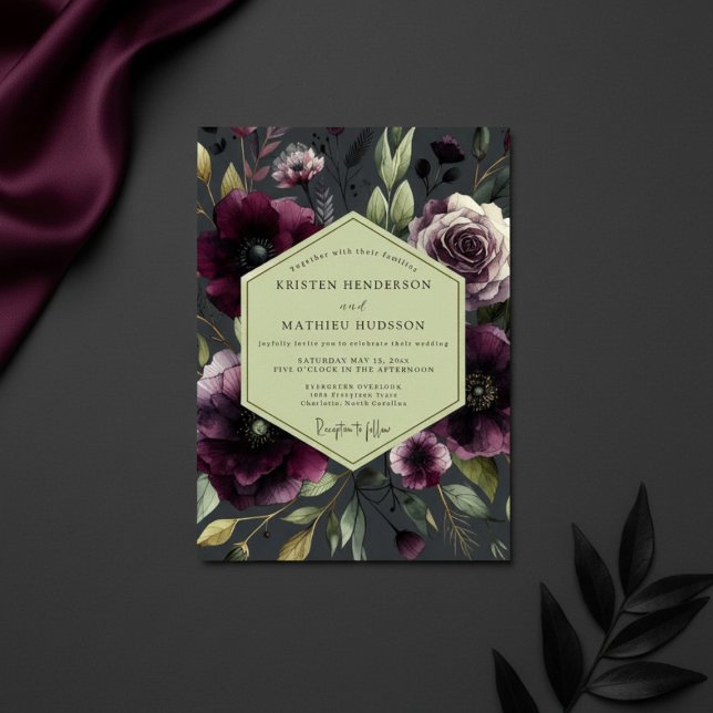 Convite Plum Moody Bloom Wedding (Criador carregado)