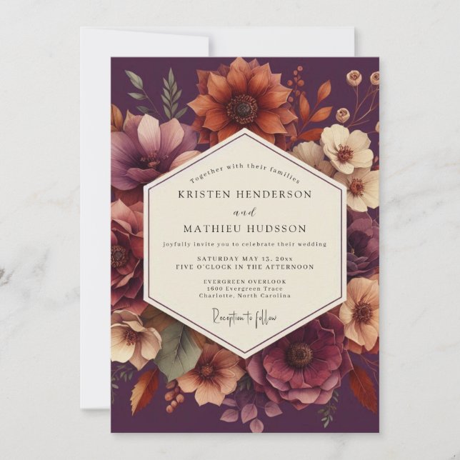Convite Plum Moody Floral Romance Wedding (Frente)