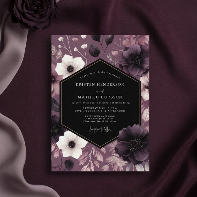 Convite Plum Moody Floral Romance Wedding (Criador carregado)