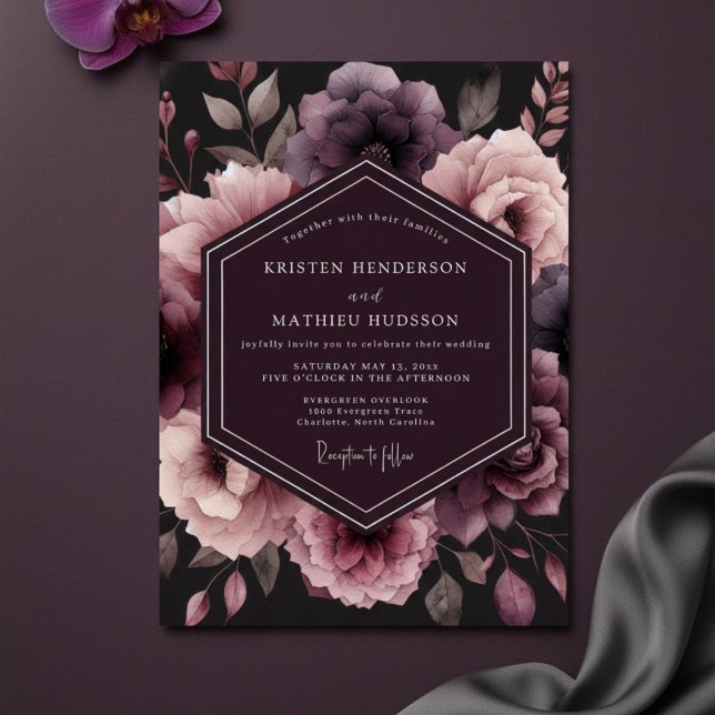 Convite Plum Moody Floral Whimsy Wedding (Criador carregado)