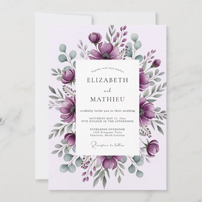 Convite Plum Moody Winter Wedding (Frente)