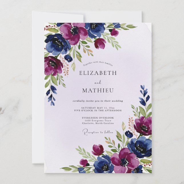 Convite Plum Navy Artistic Winter Wedding (Frente)