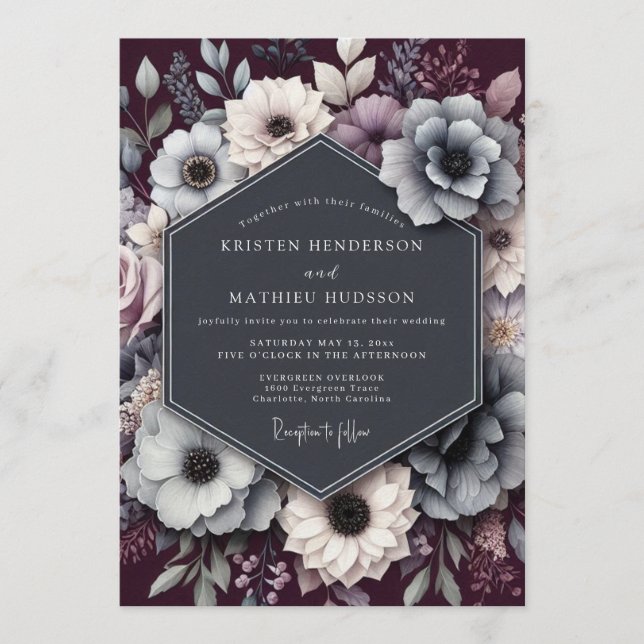 Convite Plum Nocturnal Anemone Wedding (Frente)