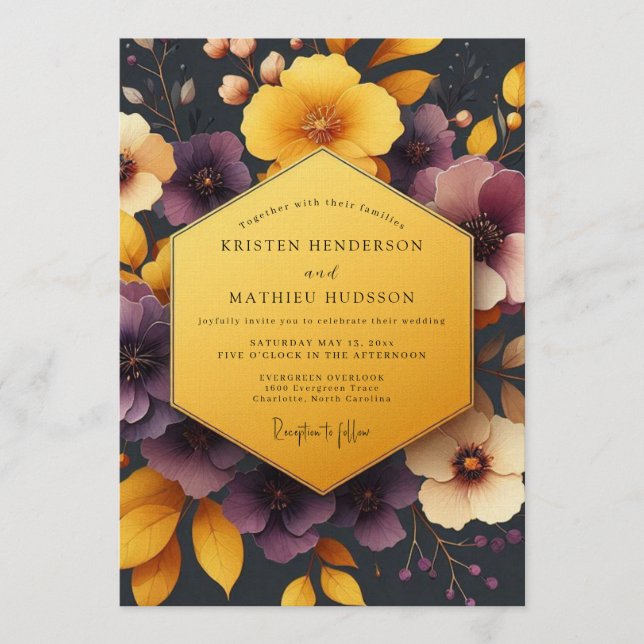 Convite Plum & Ochre Autumnal Bloom Wedding (Frente)