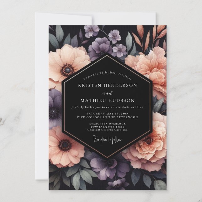 Convite Plum Onyx Floral Wedding (Frente)