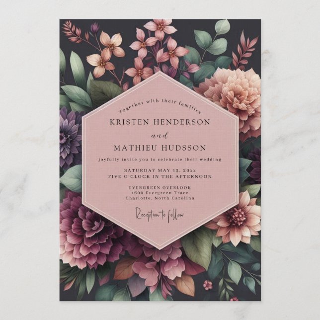 Convite Plum Opulent Floral Wedding (Frente)