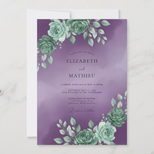 Convite Plum Ornate Succulent Wedding (Frente)